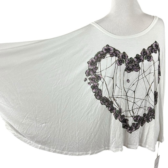 Lauren Moshi Orchid Heart Dolman Sleeve Tee in White Size XS / Small NEW NWT - Picture 3 of 13